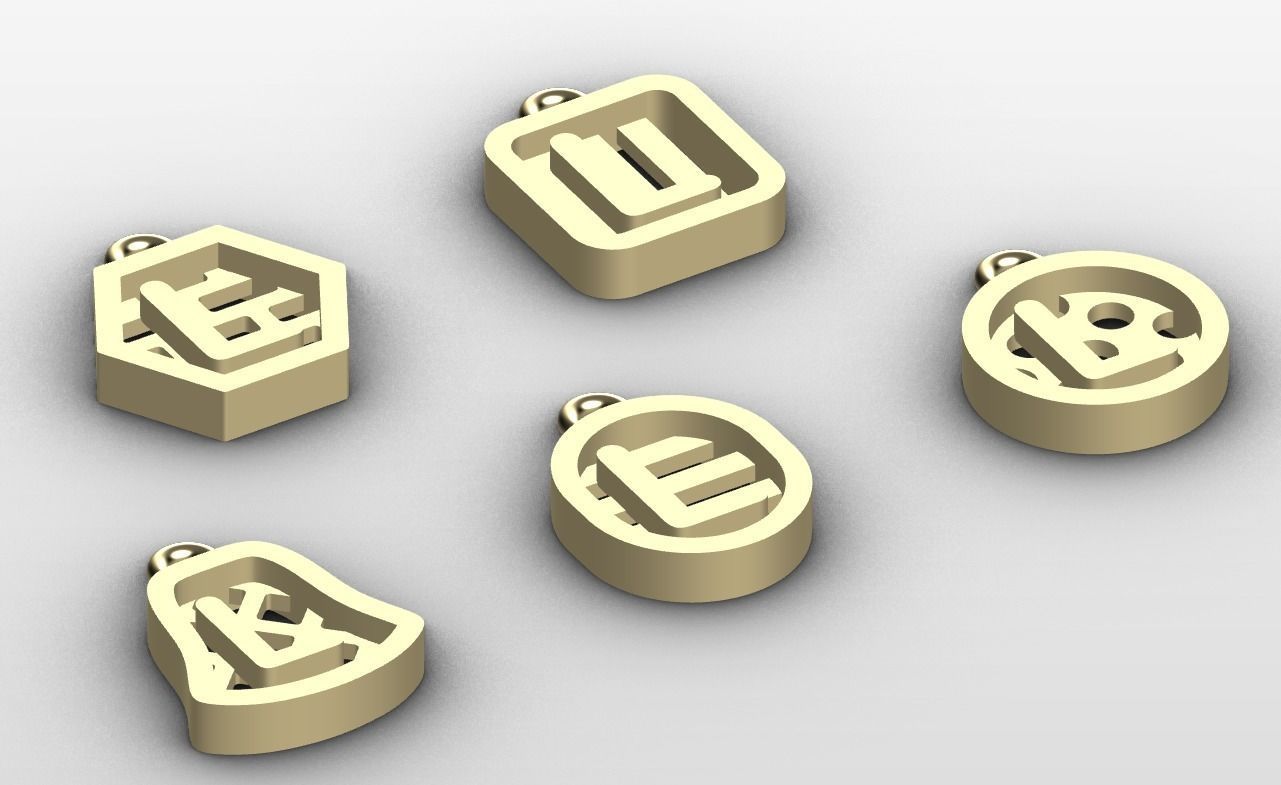 Initial letter charm with 5 different shapes - Alphabet L 3D print model_1