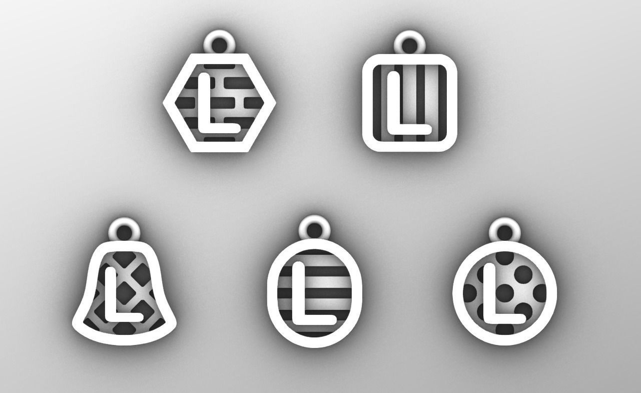 Initial letter charm with 5 different shapes - Alphabet L 3D print model_6