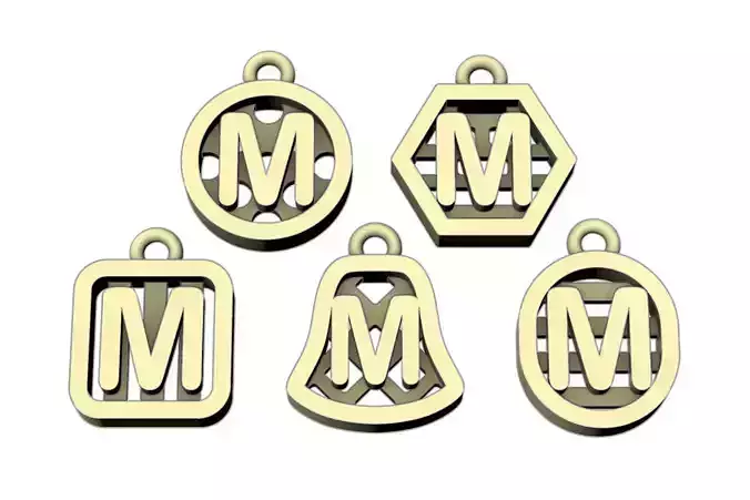 Initial letter charm with 5 different shapes - Alphabet M