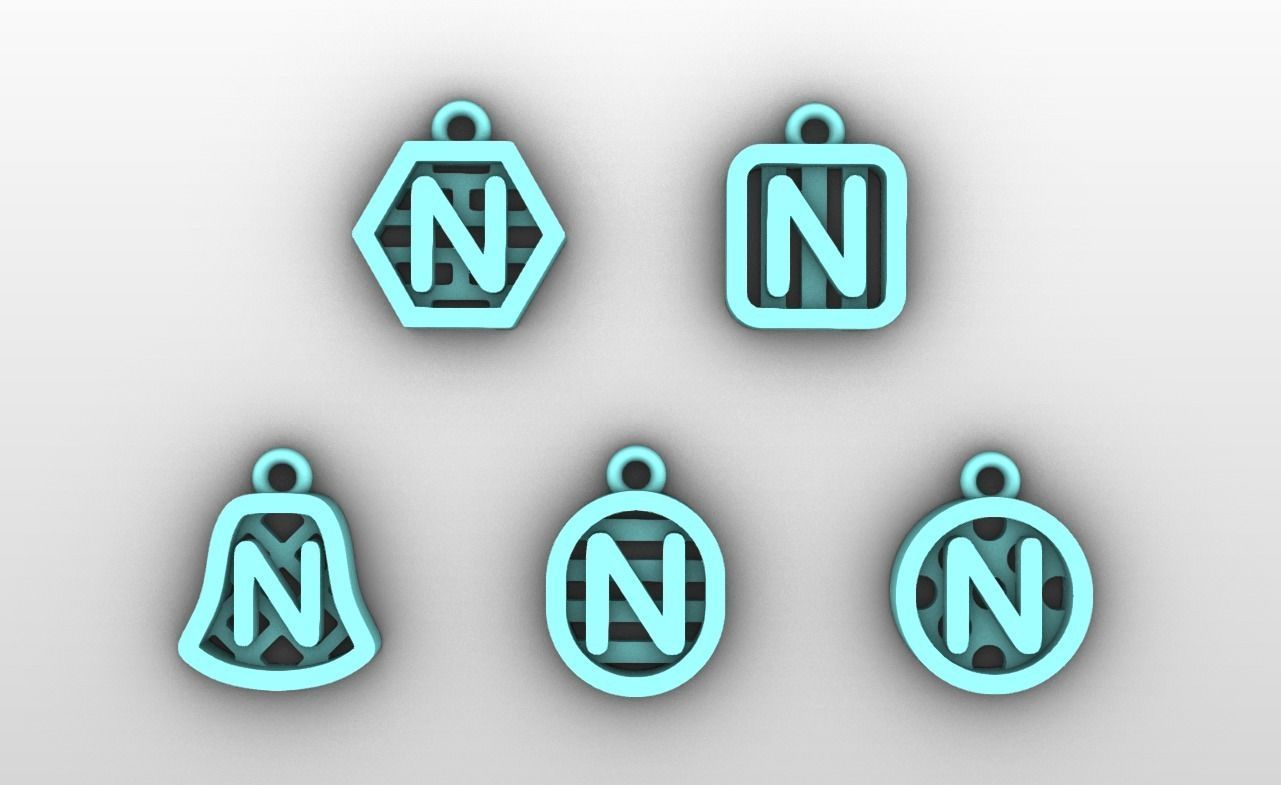 Initial letter charm with 5 different shapes - Alphabet N 3D print model_4