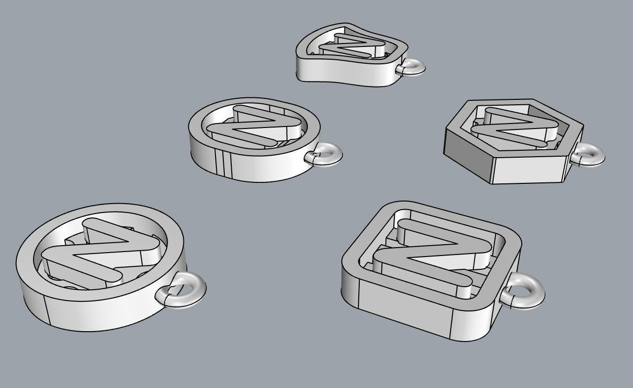 Initial letter charm with 5 different shapes - Alphabet N 3D print model_11