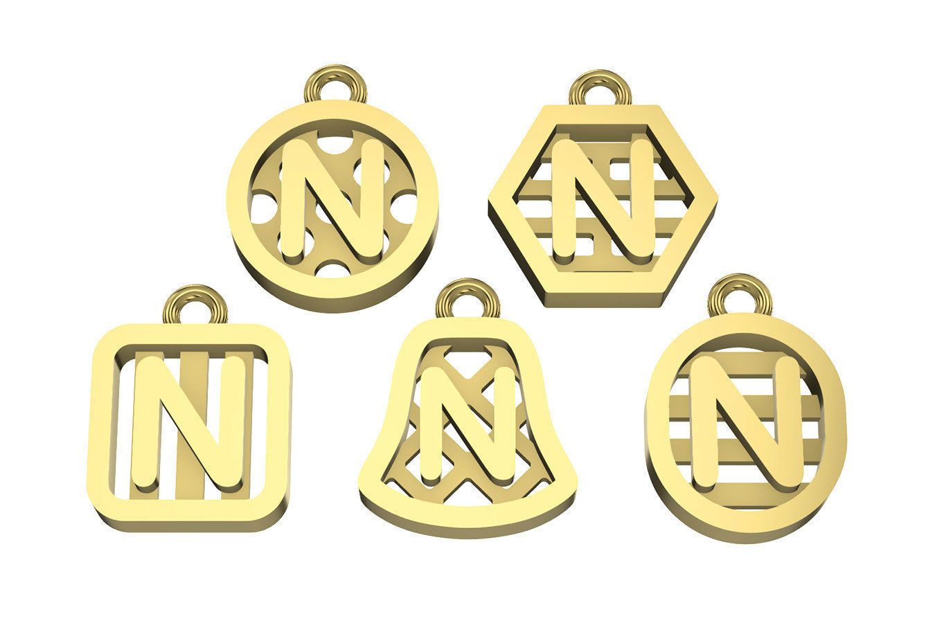 Initial letter charm with 5 different shapes - Alphabet N 3D print model_14