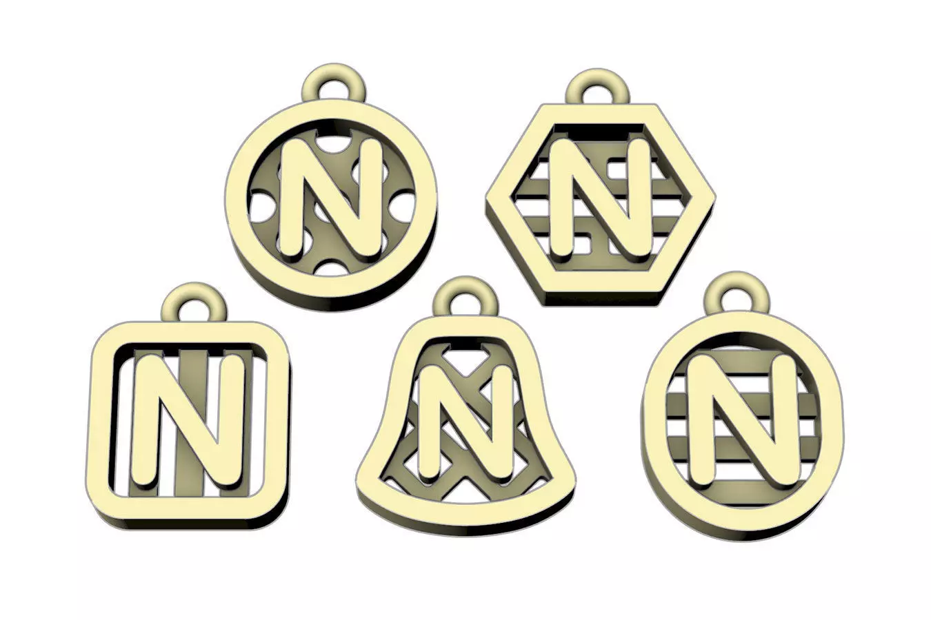 Initial letter charm with 5 different shapes - Alphabet N 3D print model_0