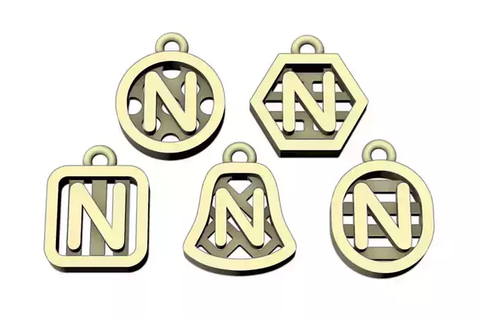 Initial letter charm with 5 different shapes - Alphabet N