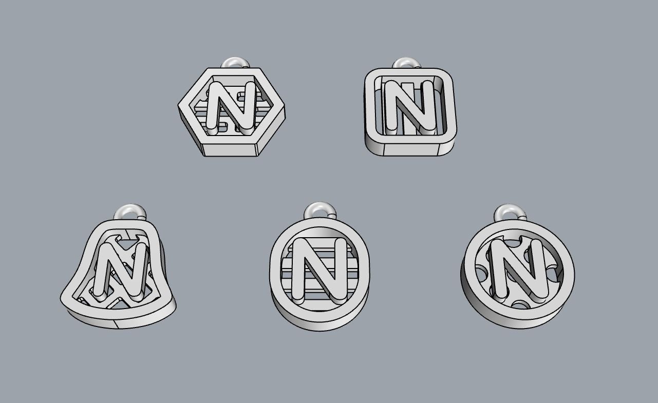 Initial letter charm with 5 different shapes - Alphabet N 3D print model_10