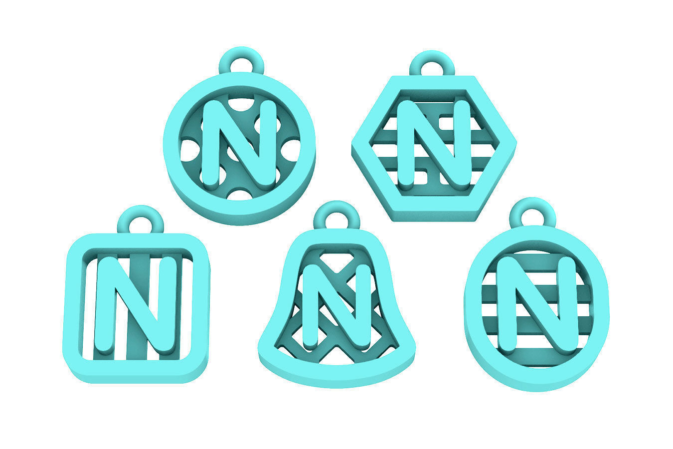 Initial letter charm with 5 different shapes - Alphabet N 3D print model_13