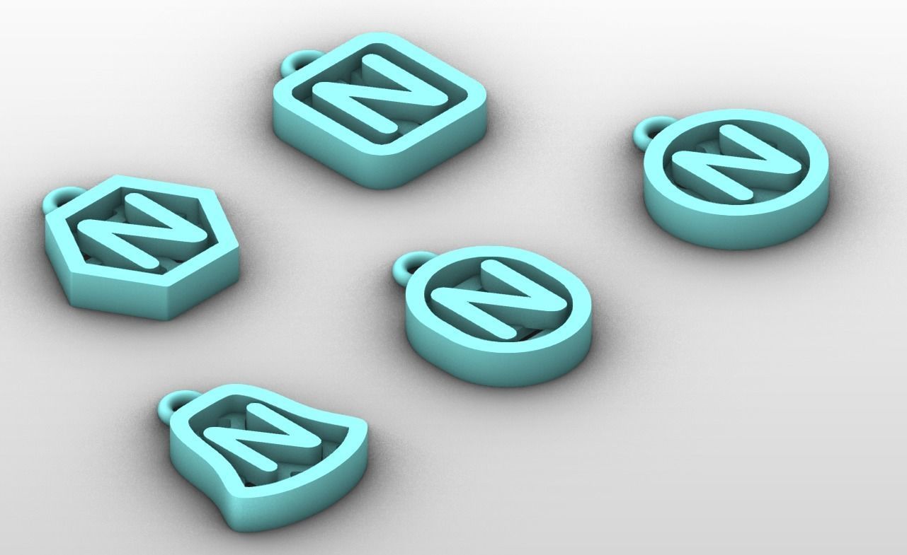 Initial letter charm with 5 different shapes - Alphabet N 3D print model_5