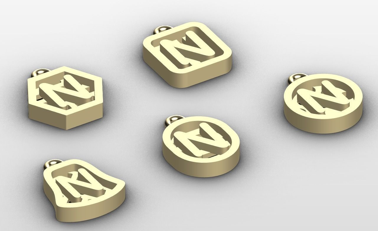 Initial letter charm with 5 different shapes - Alphabet N 3D print model_1