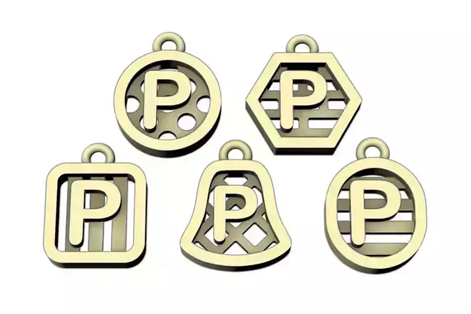 Initial letter charm with 5 different shapes - Alphabet P