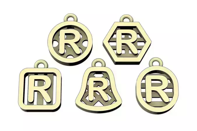 Initial letter charm with 5 different shapes - Alphabet R