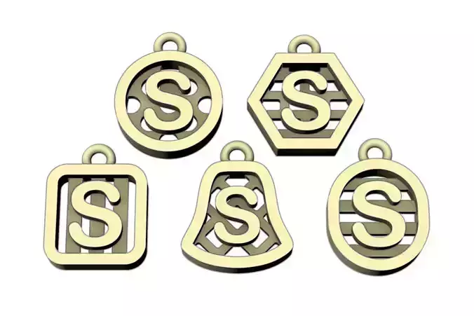 Initial letter charm with 5 different shapes - Alphabet S 3D print model