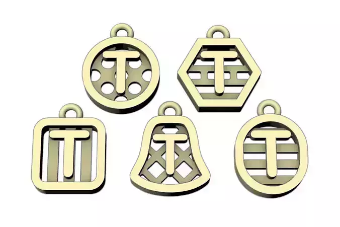 Initial letter charm with 5 different shapes - Alphabet T 3D print model