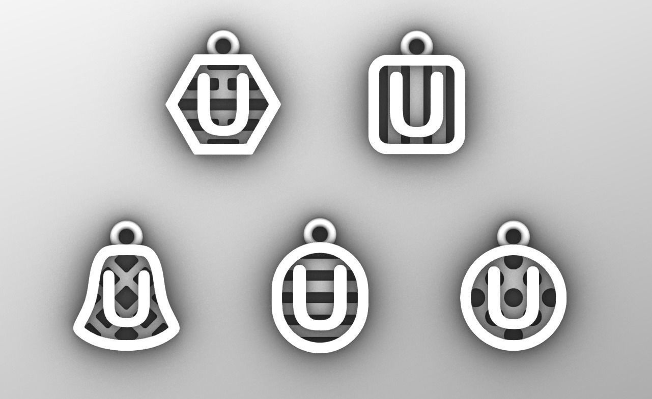 Initial letter charm with 5 different shapes - Alphabet U 3D print model_6