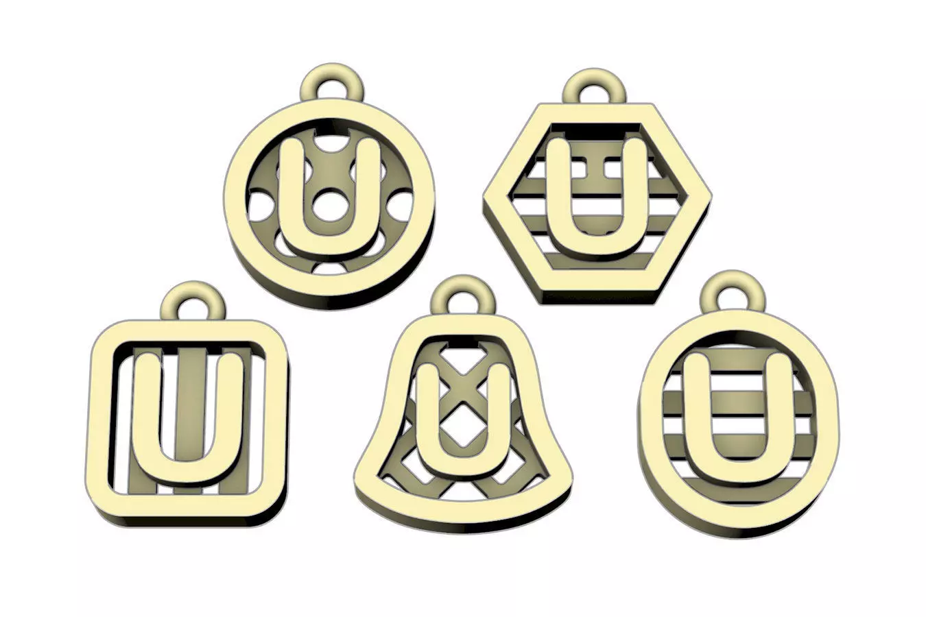 Initial letter charm with 5 different shapes - Alphabet U 3D print model_0
