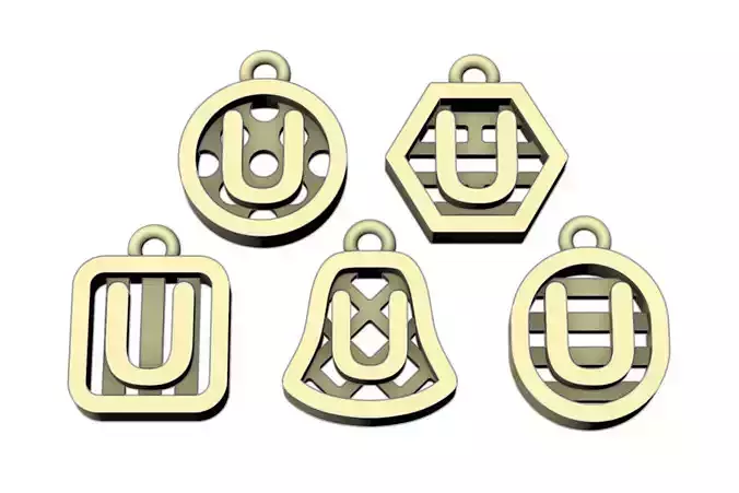 Initial letter charm with 5 different shapes - Alphabet U
