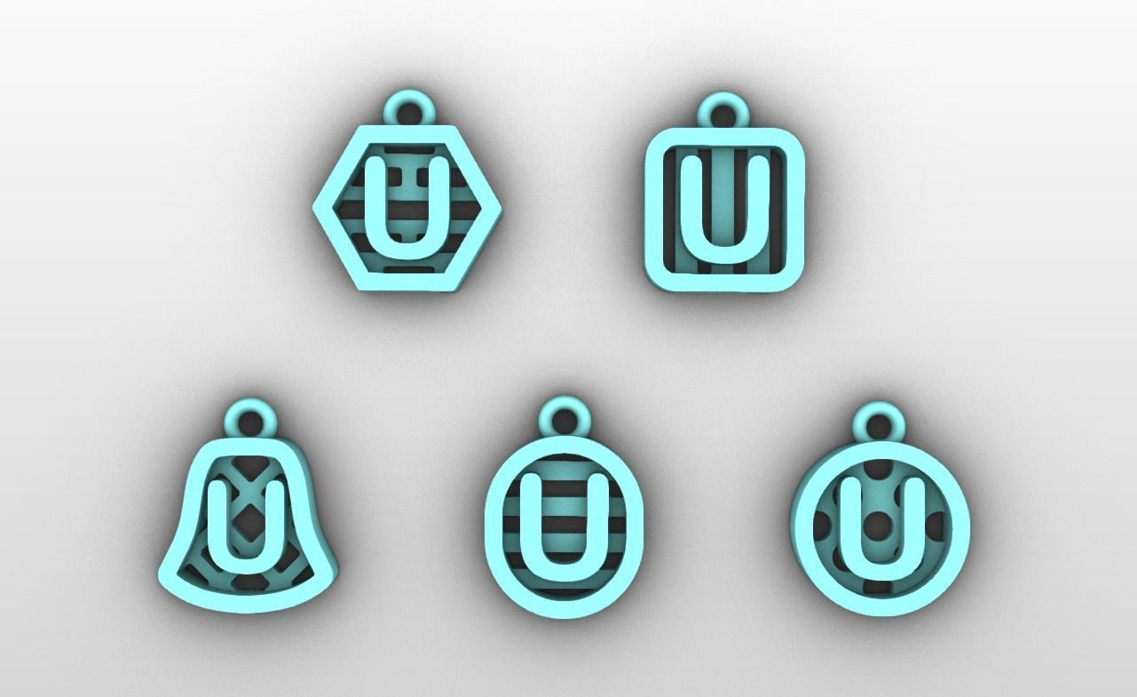 Initial letter charm with 5 different shapes - Alphabet U 3D print model_4