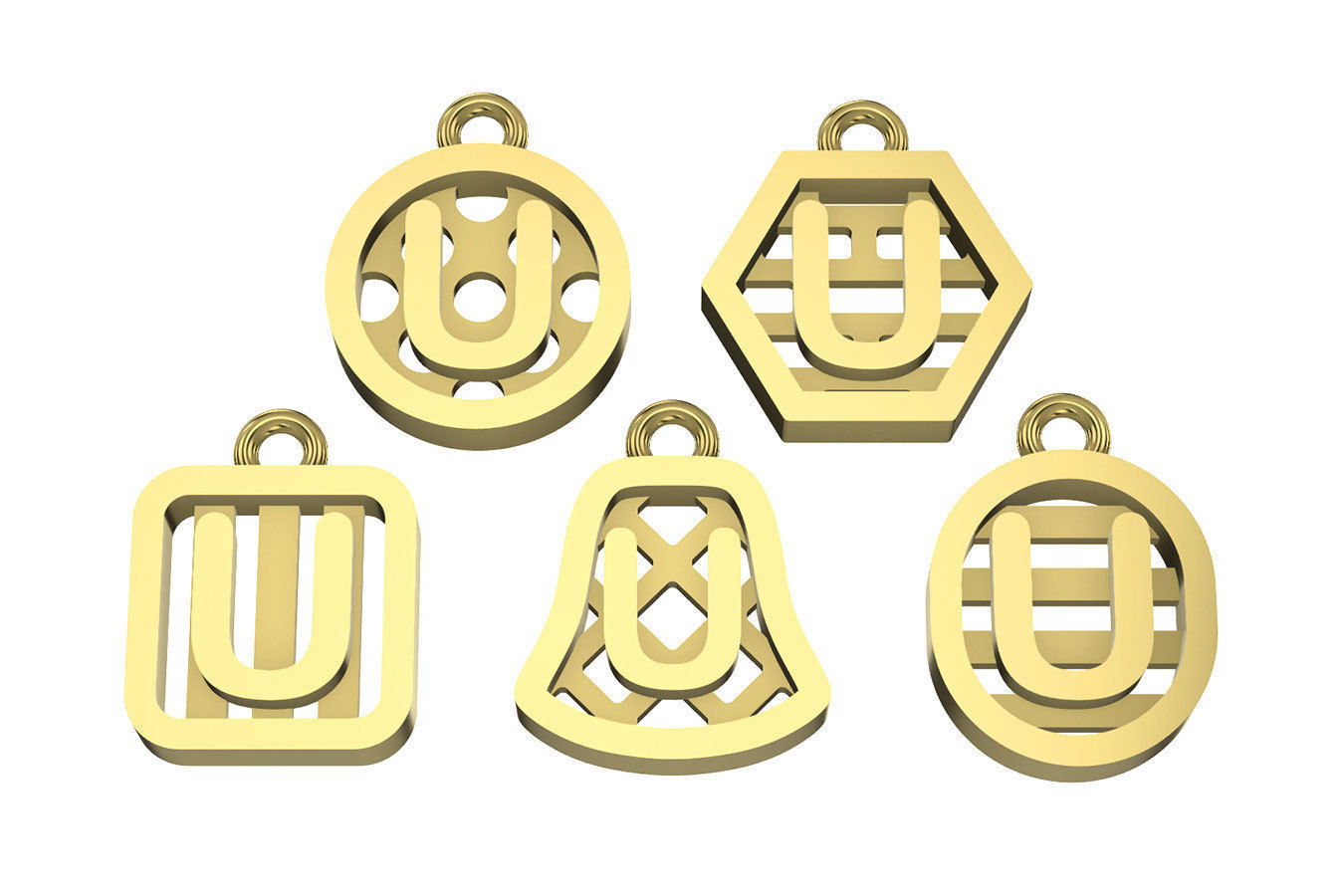 Initial letter charm with 5 different shapes - Alphabet U 3D print model_13