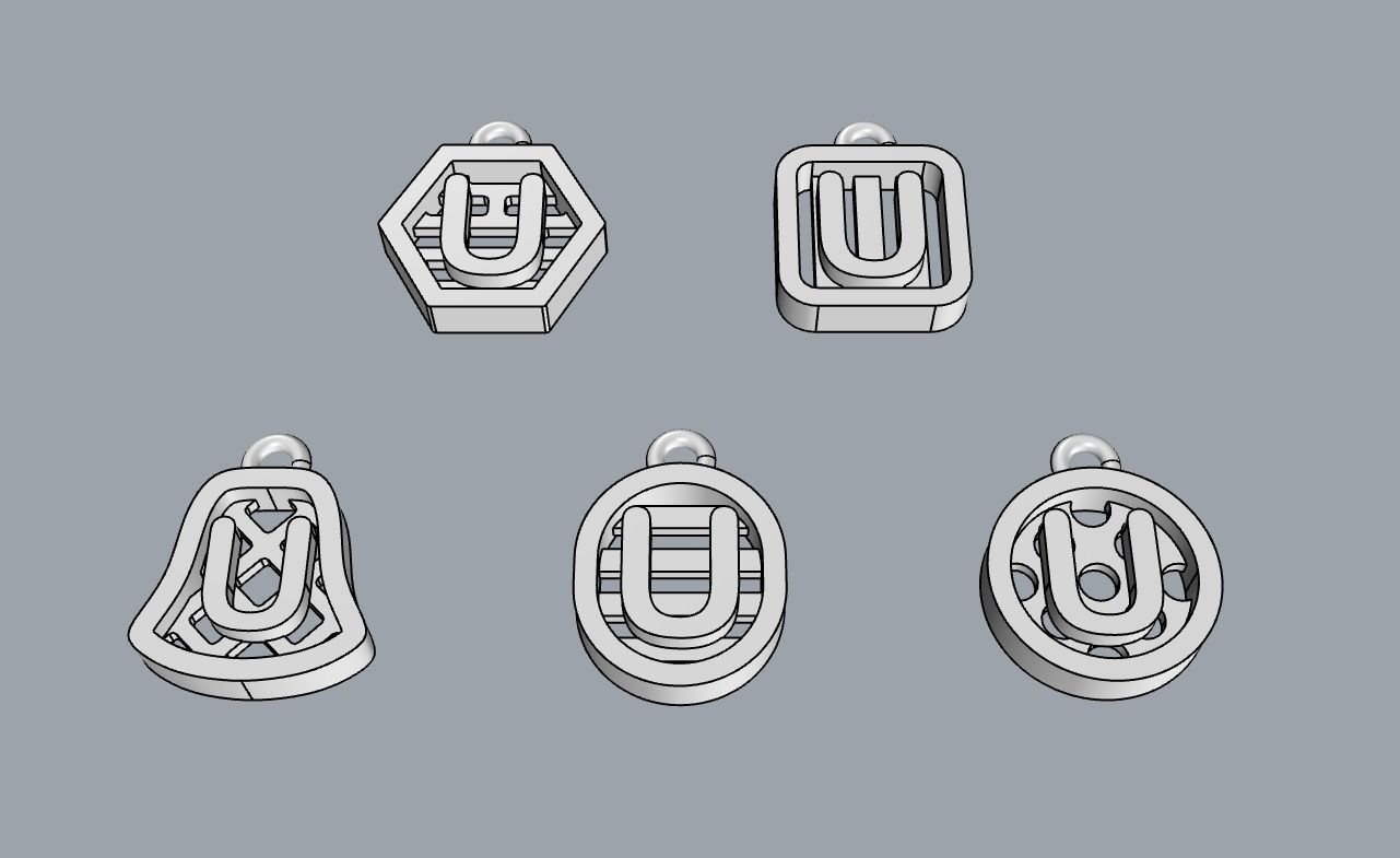 Initial letter charm with 5 different shapes - Alphabet U 3D print model_10