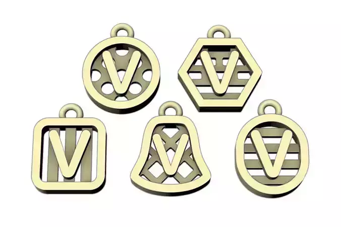 Initial letter charm with 5 different shapes - Alphabet V 3D print model