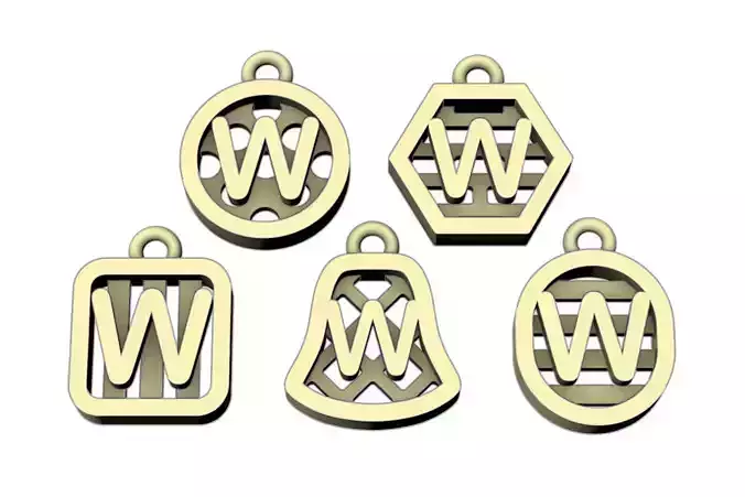 Initial letter charm with 5 different shapes - Alphabet W