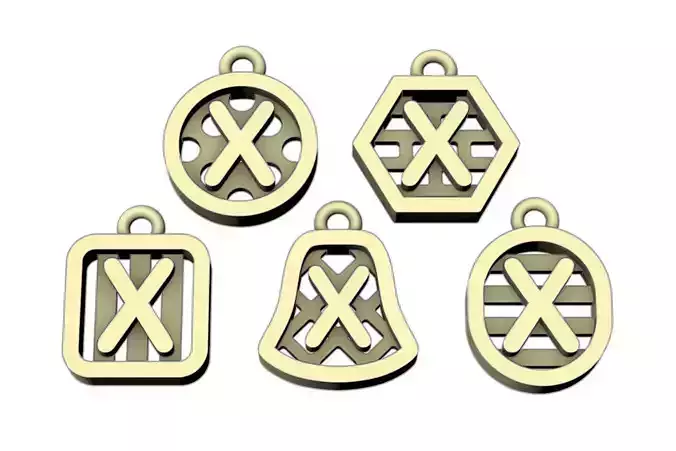 Initial letter charm with 5 different shapes - Alphabet X 3D print model