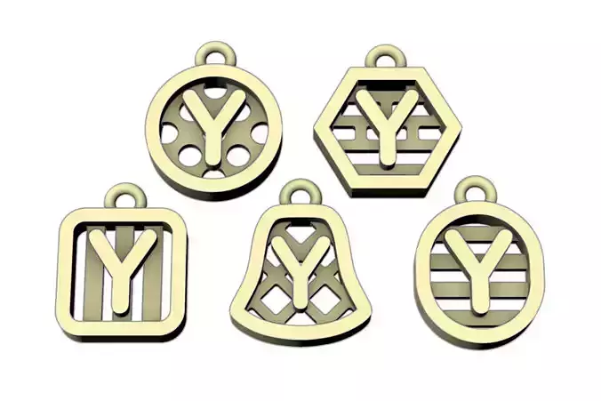 Initial letter charm with 5 different shapes - Alphabet Y