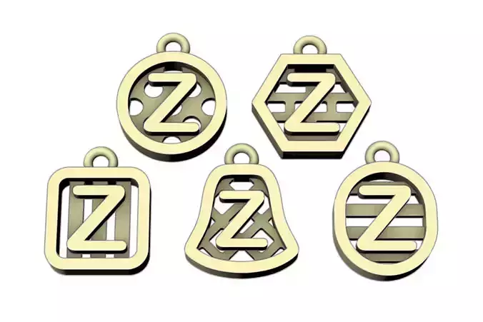 Initial letter charm with 5 different shapes - Alphabet Z