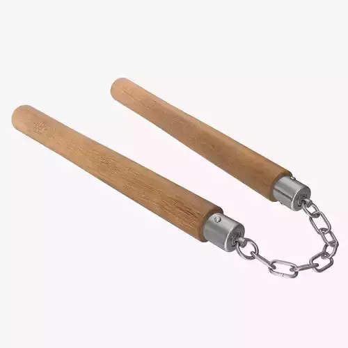 Nunchaku two wooden handles attached to chain Low-poly 3D model
