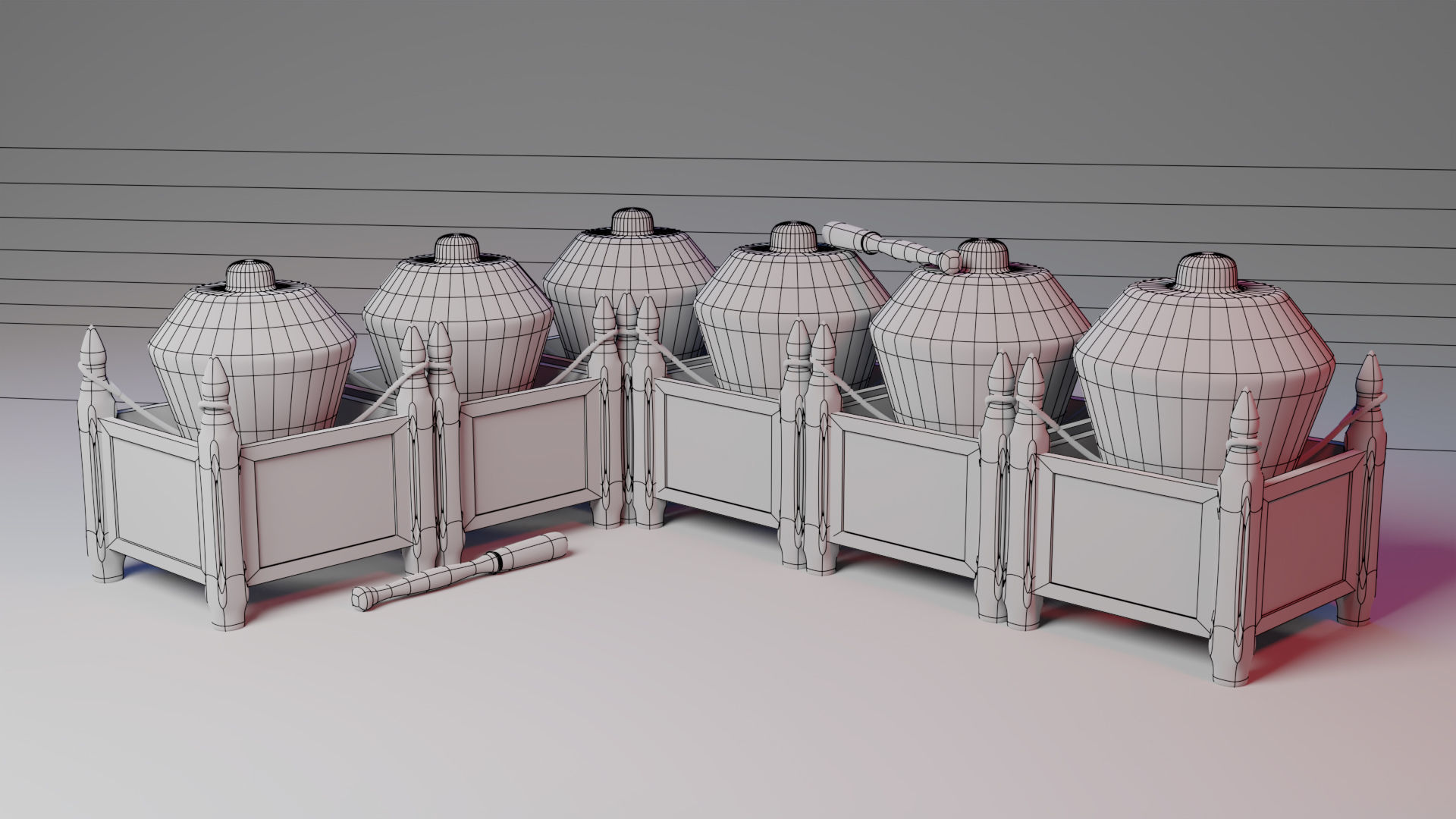 Kenong five golden jars in wooden box 3D model_1