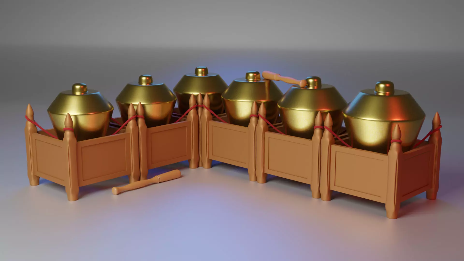 Kenong five golden jars in wooden box 3D model_0