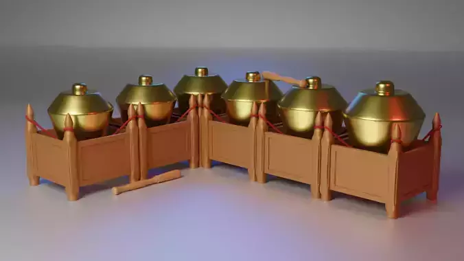 Kenong five golden jars in wooden box 3D model