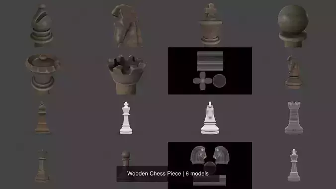 Wooden Chess Piece 3D Model Collection