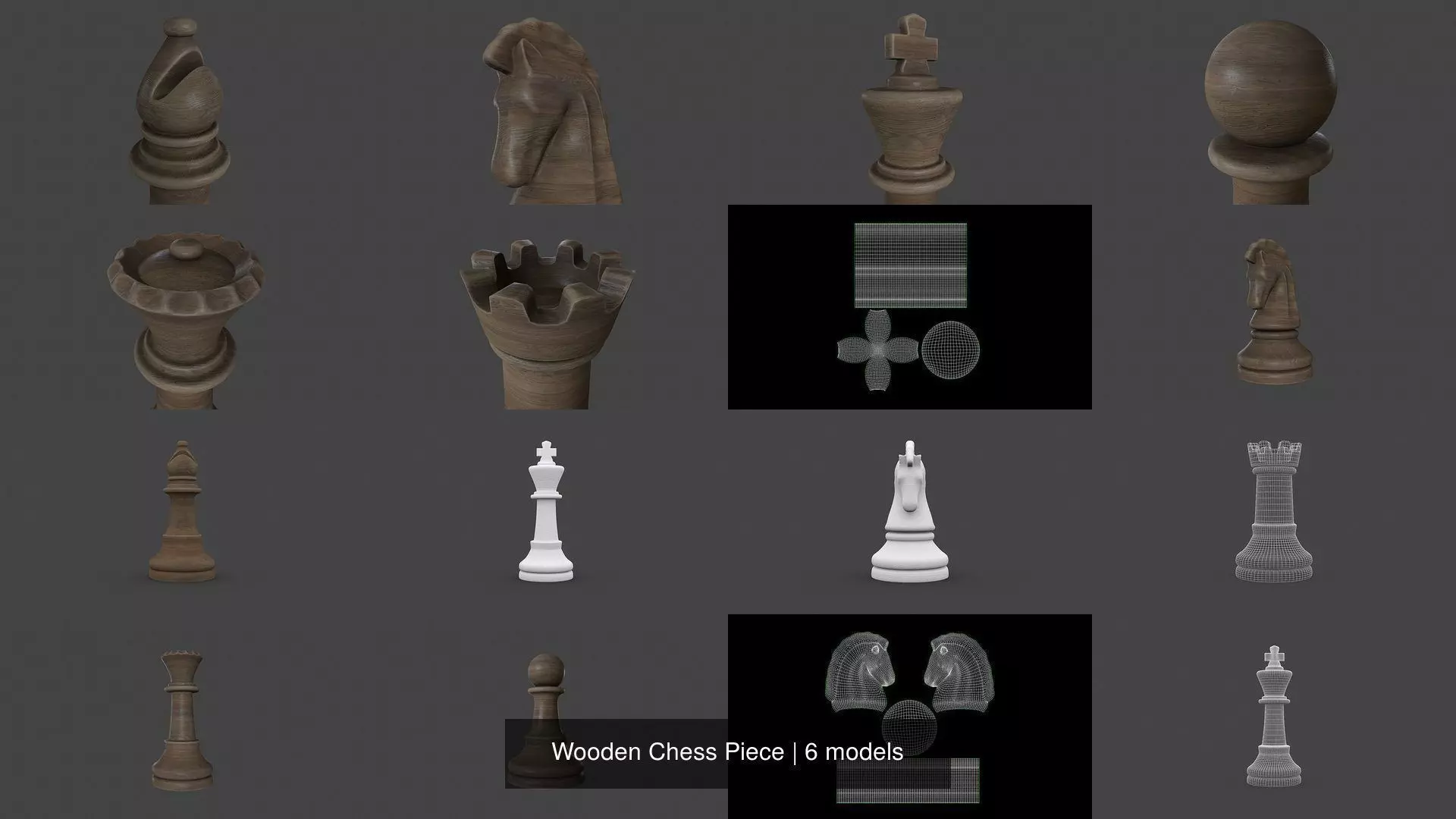Wooden Chess Piece 3D Model Collection_0