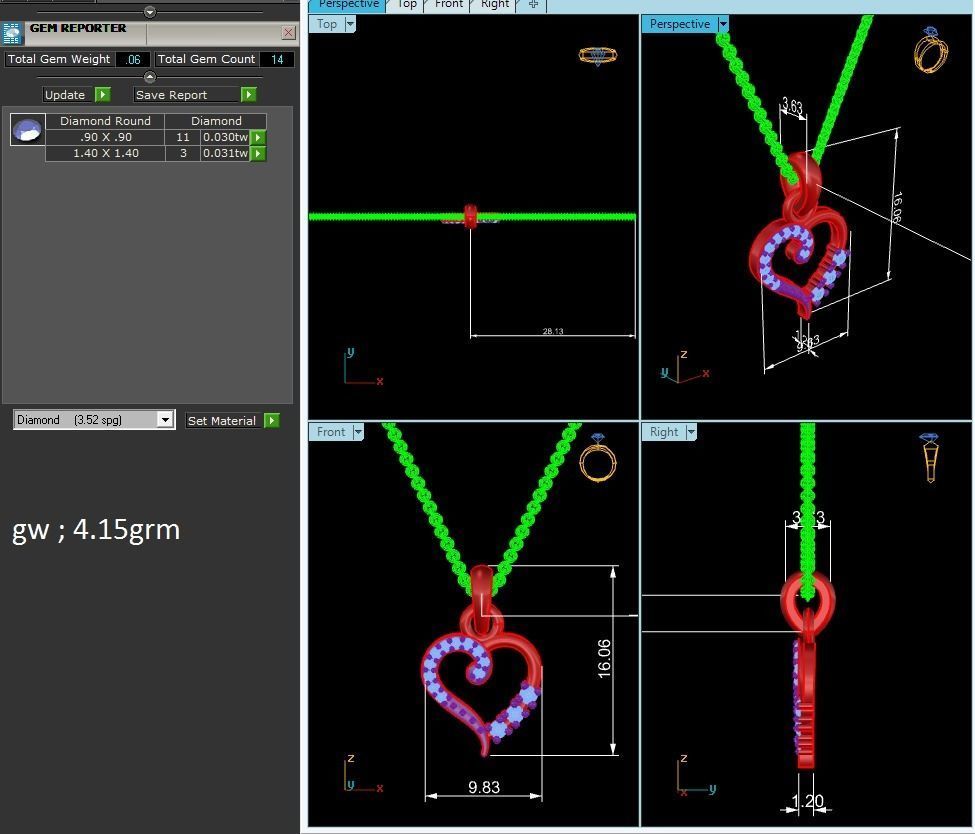 Women heart pendant 3dm render detail 3D print model_7