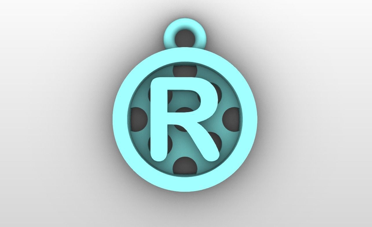 Initial letter charms - alphabet A-Z - circular frame 3D print model_19