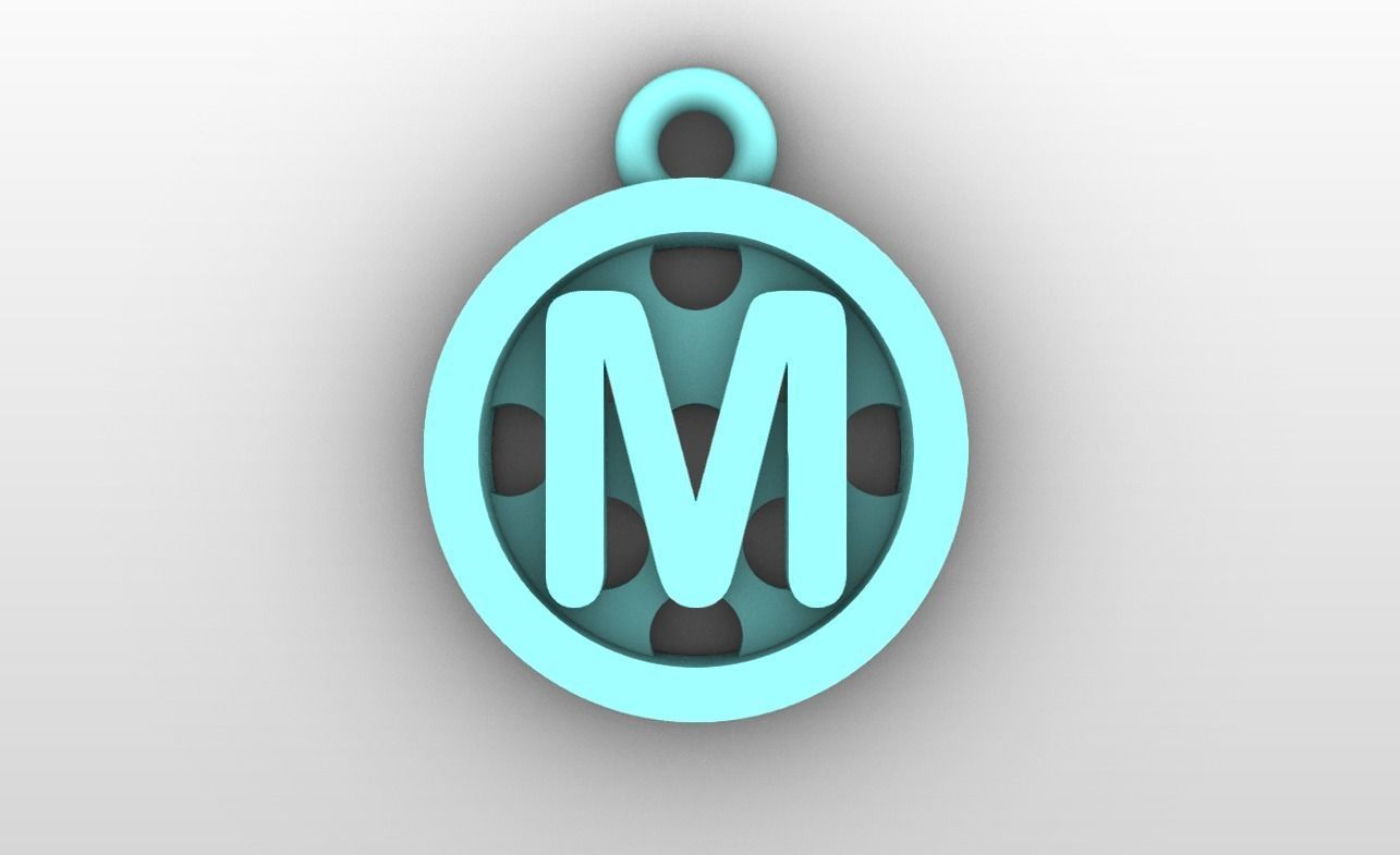 Initial letter charms - alphabet A-Z - circular frame 3D print model_14