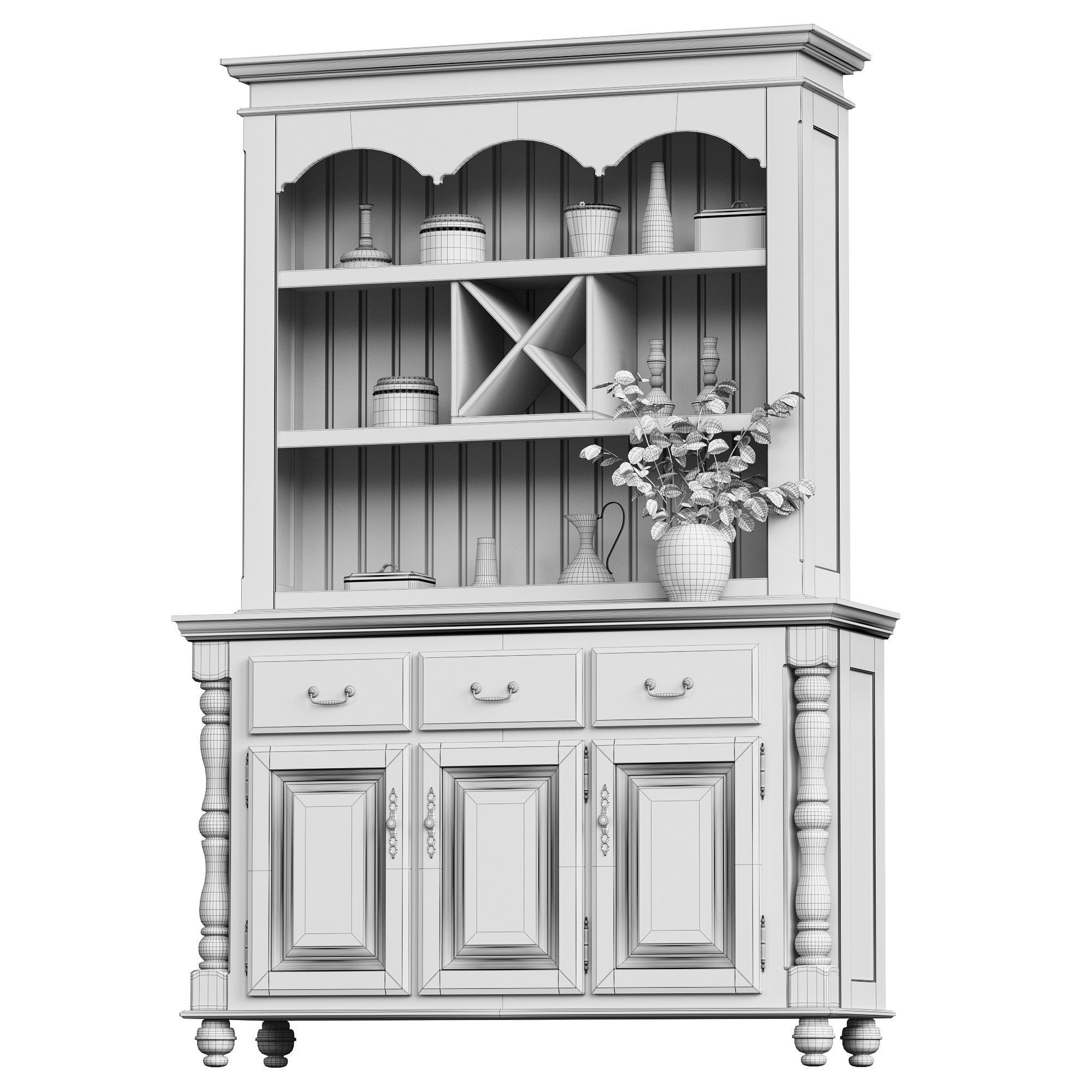 Valencia buffet with decor 3D model_1