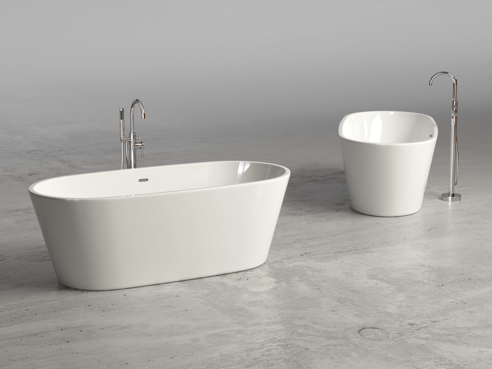 Freestanding oval bathtub with floor-mounted tap 2 3D model_1