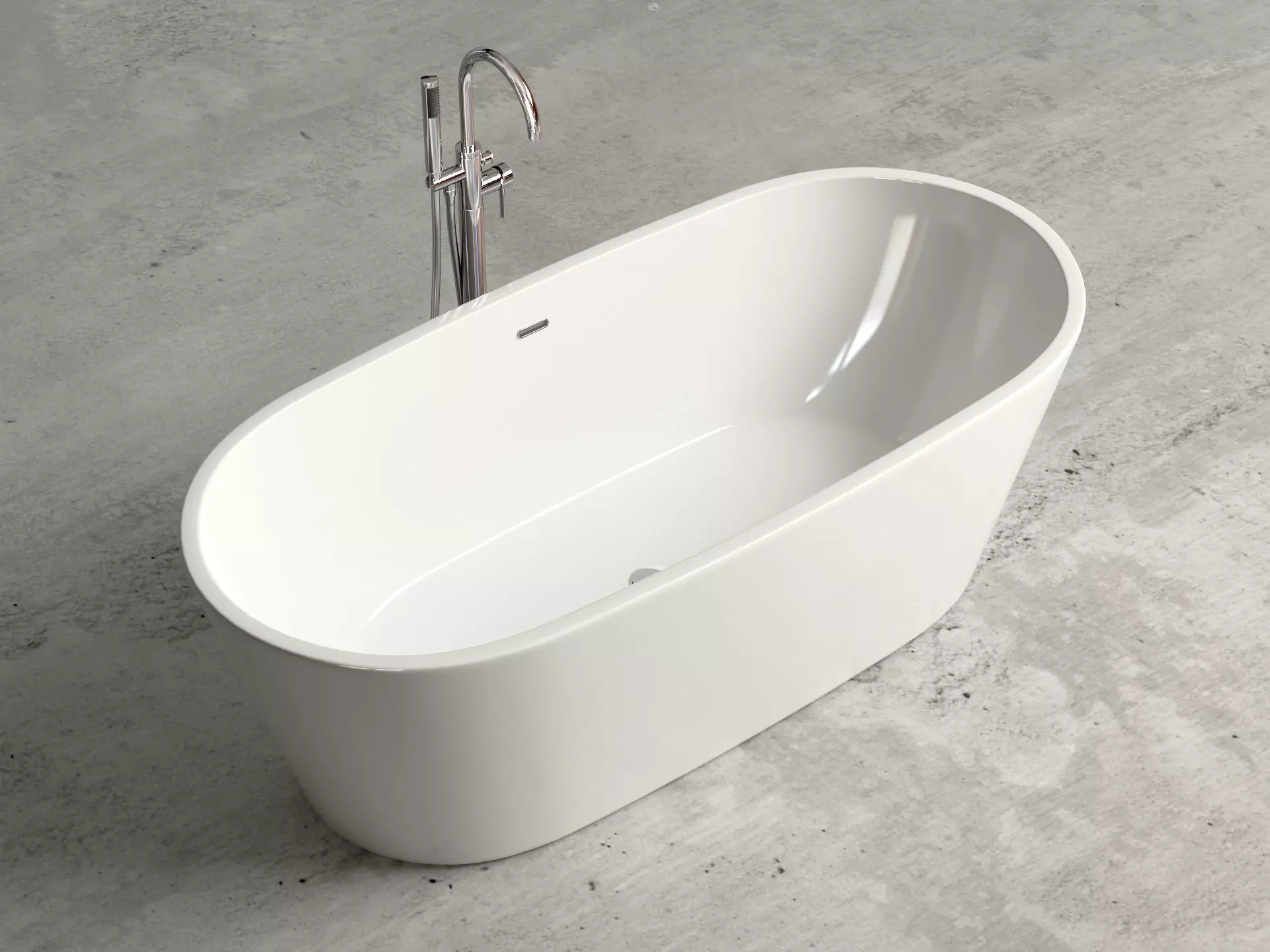 Freestanding oval bathtub with floor-mounted tap 2 3D model_0