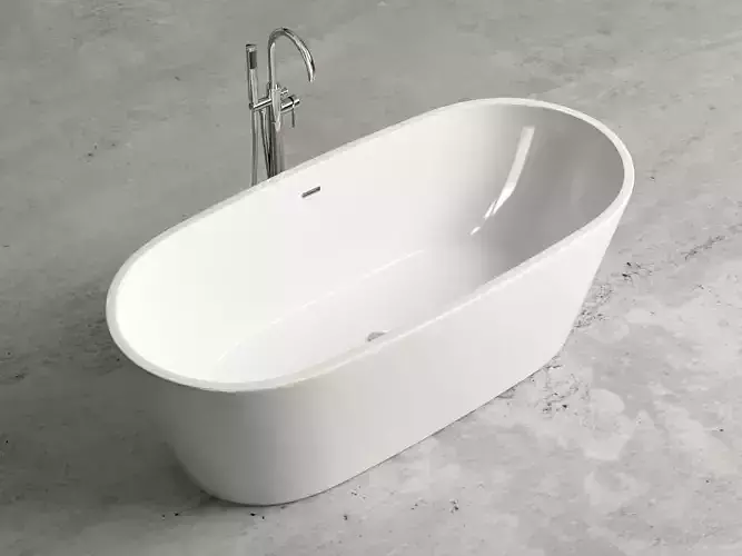 Freestanding oval bathtub with floor-mounted tap 2