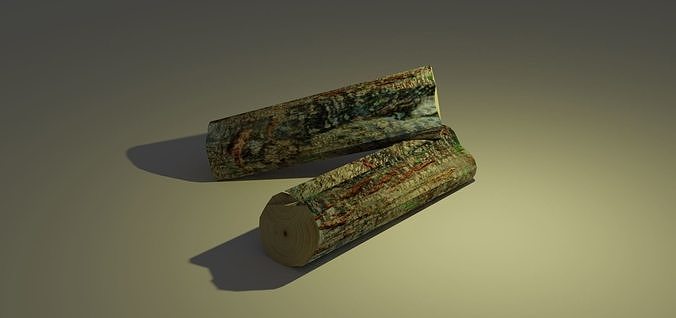 Log lowpoly model two pieces of wood on table Low-poly 3D model