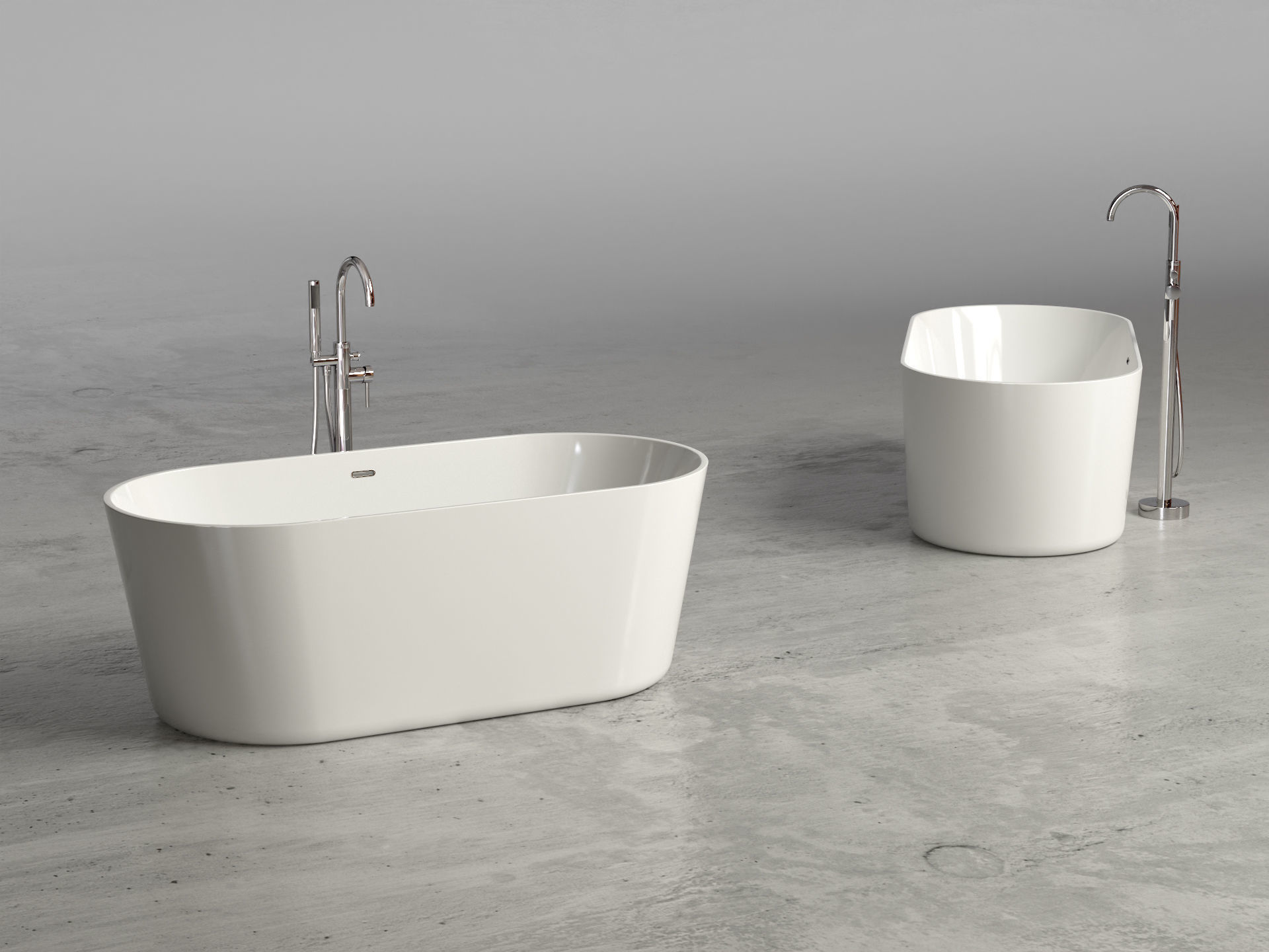 Freestanding oval bathtub with floor-mounted tap 3 3D model_1