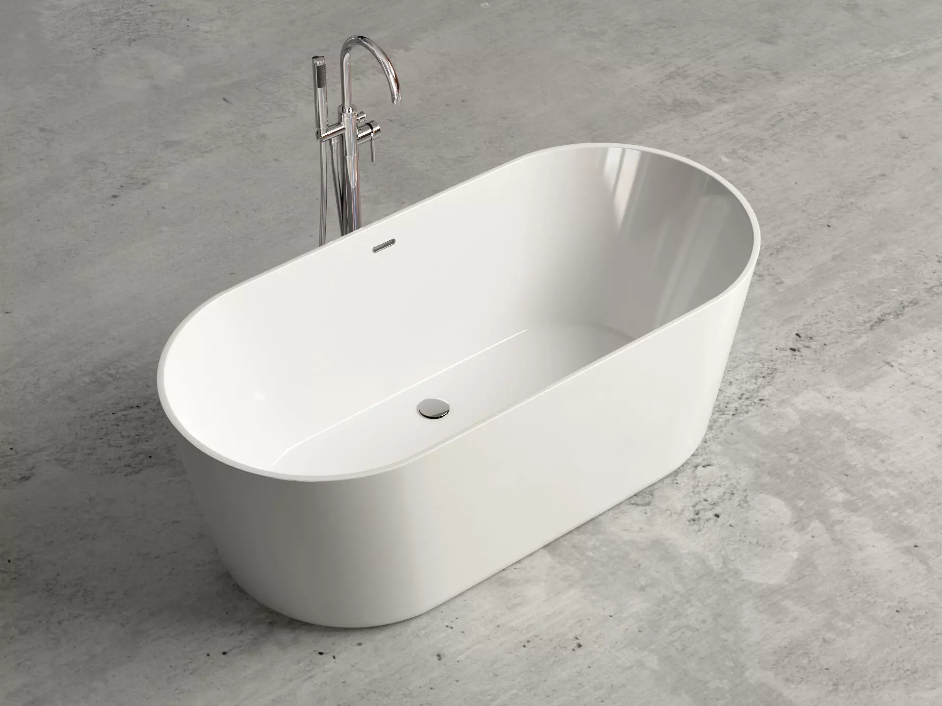 Freestanding oval bathtub with floor-mounted tap 3 3D model_0