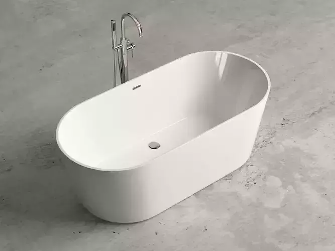 Freestanding oval bathtub with floor-mounted tap 3