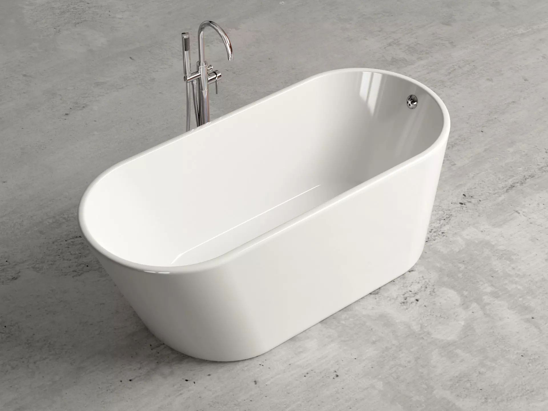 Freestanding oval bathtub with floor-mounted tap 4 3D model_0