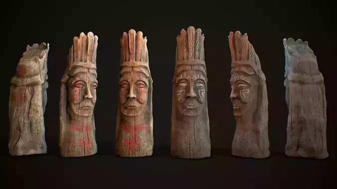 Totem wood 8 pbr 4k Low-poly 3D model