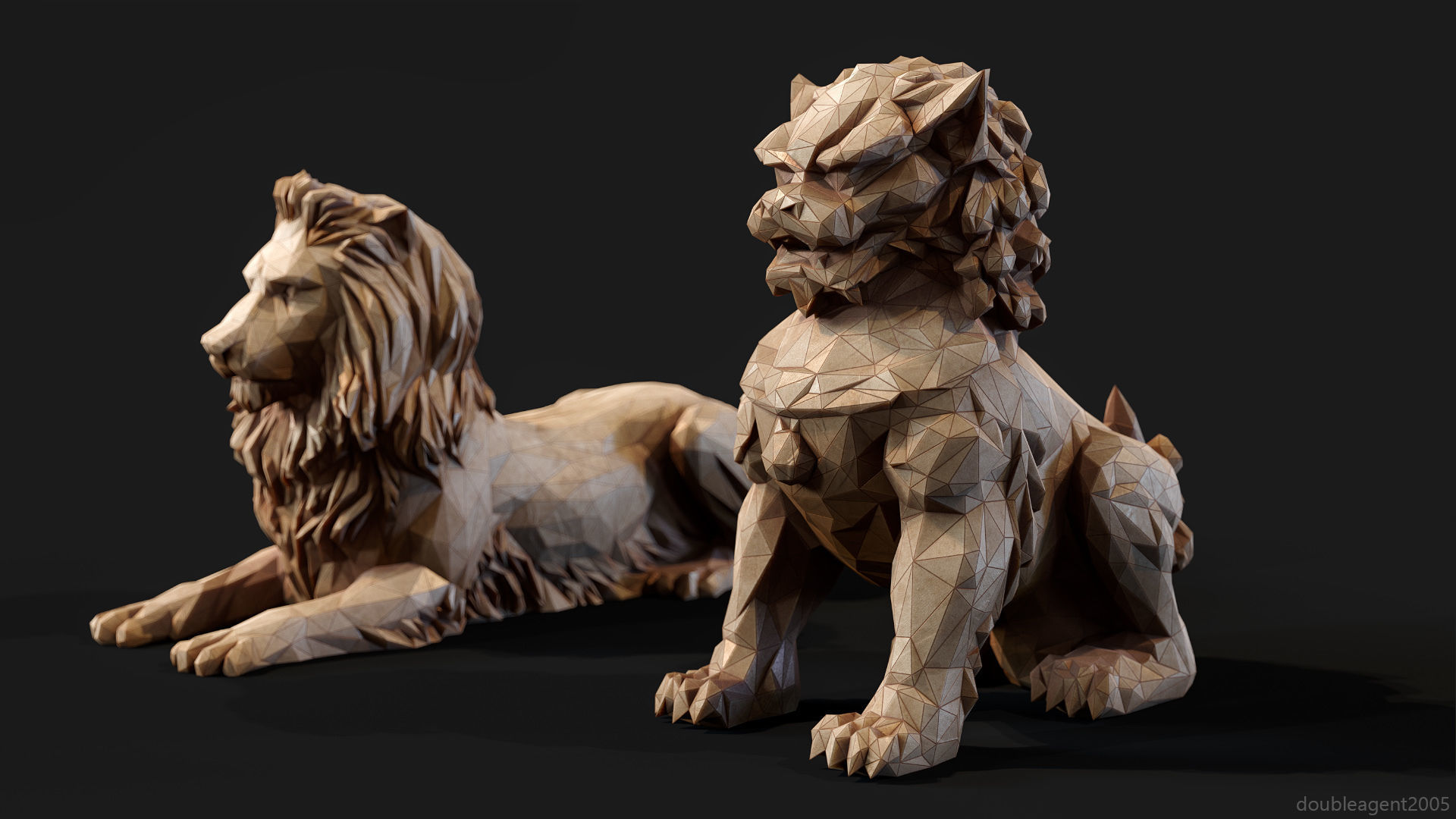 Paper Lions - 5 lowpoly PBR models Low-poly 3D model_6