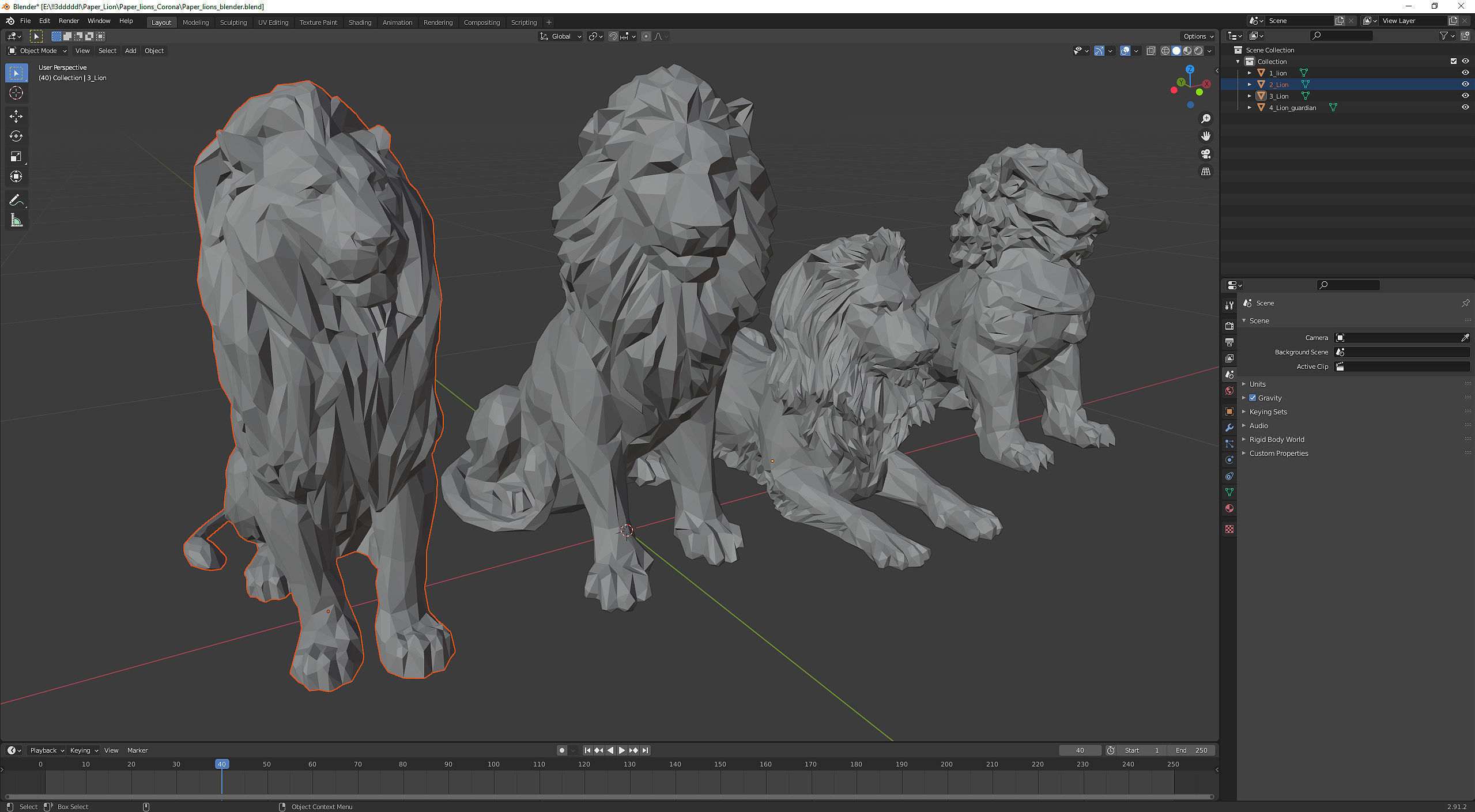 Paper Lions - 5 lowpoly PBR models Low-poly 3D model_31