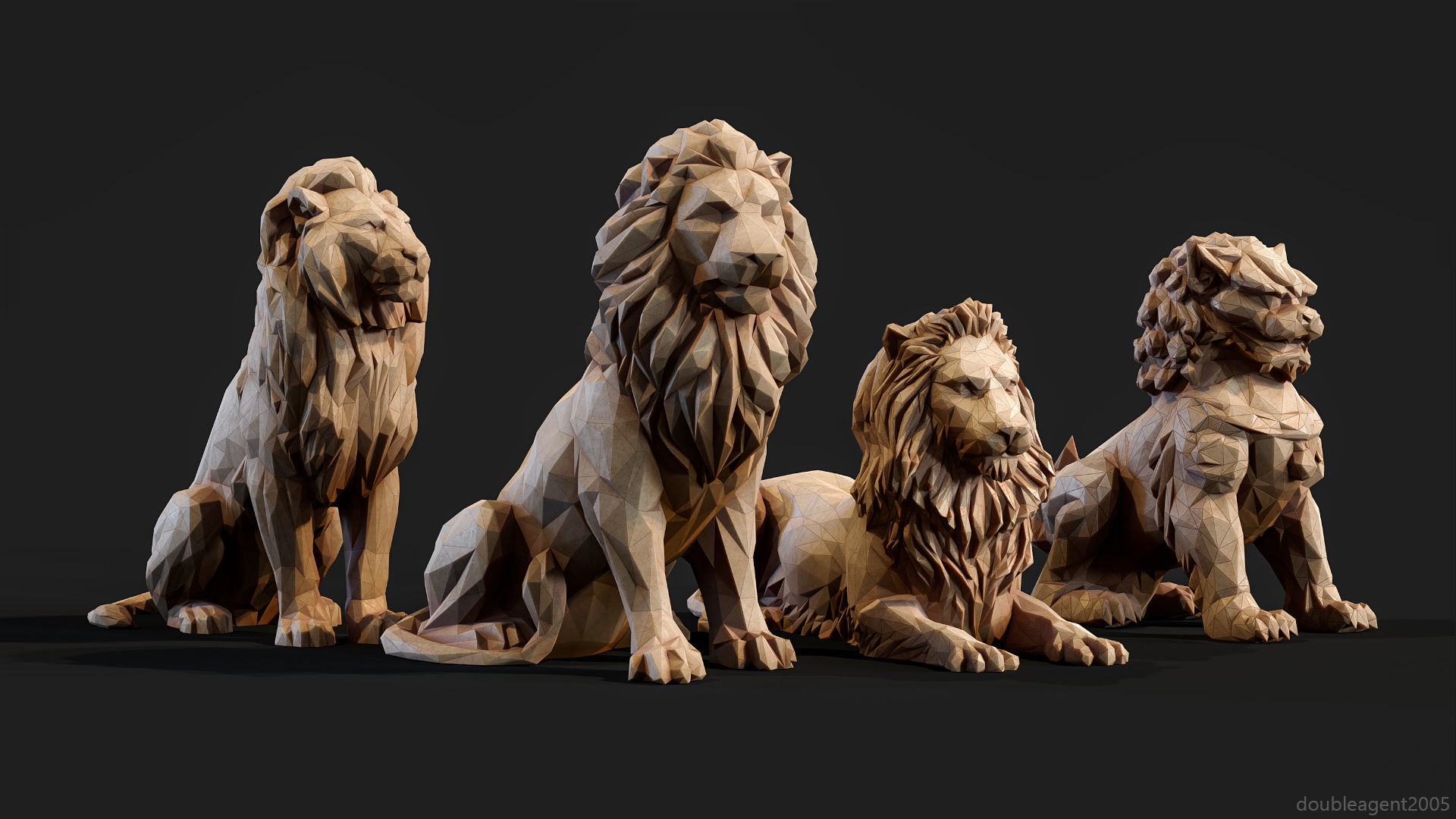 Paper Lions - 5 lowpoly PBR models Low-poly 3D model_27