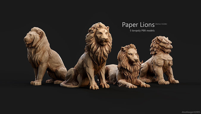 Paper Lions - 5 lowpoly PBR models Low-poly 3D model